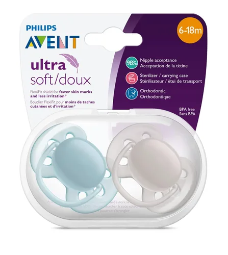 Vista 10 de Philips AVENT Chupete ultra suave, 6-18 meses, azul y gris, paquete de 4, SCF211/40