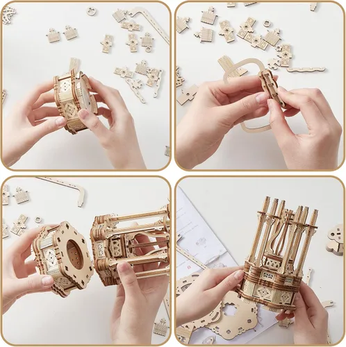 Vista 5 de Rompecabezas de madera 3D para adultos, kits de modelo de linterna vintage con luz, kits de modelo de linterna de madera 3D para construir