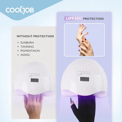 Vista 5 de COOLJOB Guantes anti-UV para lámpara de uñas, guantes profesionales de protección UV UPF50+ para manicuras, cuidado de la piel sin dedos, mujeres