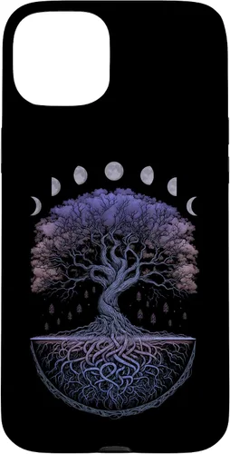Vista 9 de Funda para iPhone 11 Pro Max Yggdrasil nórdico árbol de la vida vikinga fases de la luna