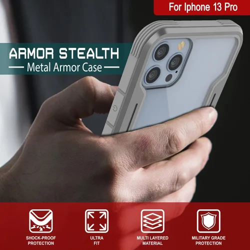 Vista 5 de Punkcase Diseñada para iPhone 13 Pro [Armor Stealth Series] funda protectora de grado militar con marco de aluminio [parte trasera transparente]