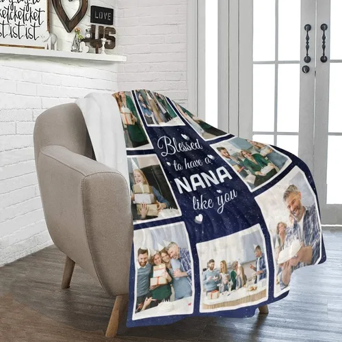 Vista 2 de HUGLAZY Regalos para nana - Manta personalizada con fotos, manta de fotos para abuela, abuela, manta de cumpleaños de nieta