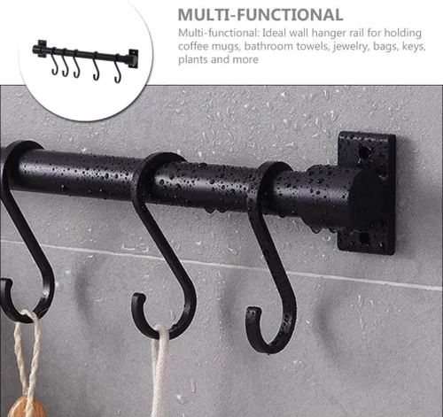 Vista 3 de Kichvoe Perchas de metal, 1 juego de utensilios de cocina, estante para ollas, barra de cacerola, colgador de pared de cocina, colgador de cucharas