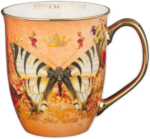 Vista 10 de Taza de café de cerámica azul pavo real de Christian Art Gifts con acentos dorados – Taza de 14 oz. libre de plomo y cadmio, taza inspiradora