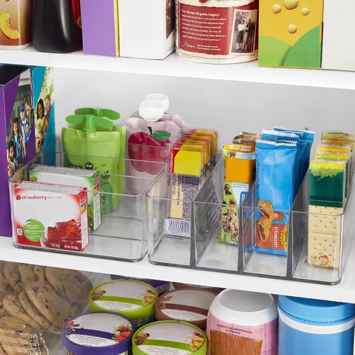 Vista 4 de STORi Organizador de plástico transparente de 4 compartimentos, contenedor de almacenamiento rectangular dividido para maquillaje y tocador, uso