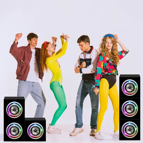 Vista 4 de 6 piezas de decoraciones de fiesta de los años 80 y 90, caja de papel grande Boombox novedad Boom Box centros de mesa para retro de los años 80