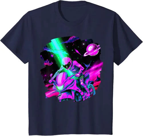 Vista 38 de Camiseta de motociclista espacial para motociclista astronauta, Negro, S