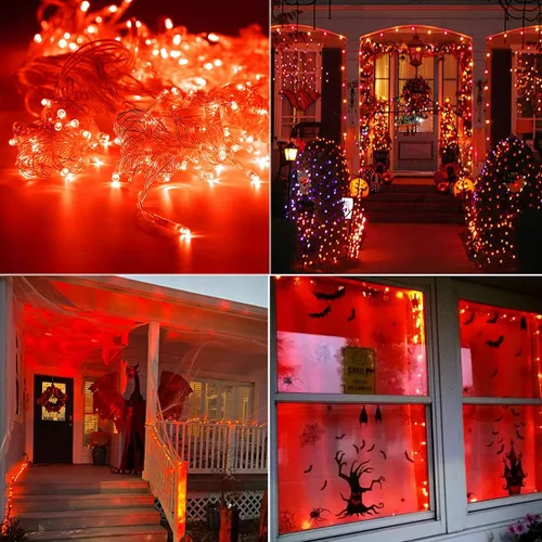 Vista 6 de Guirnalda de luces de Halloween para interiores color naranja, 320 luces LED de 114.8 ft/115 pies, 8 modos de enchufe de extremo a extremo