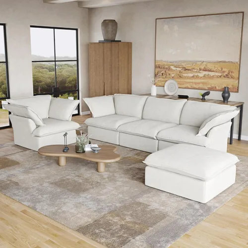 Vista 4 de Sofá modular modular de 122.82 pulgadas con cojín grueso, sofá minimalista de 3 plazas, sofá convertible de asiento profundo para sala de estar