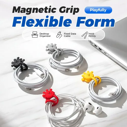 Vista 2 de Bridas magnéticas para cables, organizador de cables de datos actualizado 2026, organizador de cables elásticos multiusos reutilizable de silicona 5