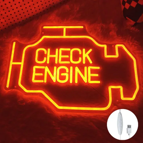 Vista 4 de Letrero de Neón Grande, Letrero de Neón Check Engine Light para Decoración de Pared, Letrero de Neón LED para Taller de Reparación de Autos Garaje