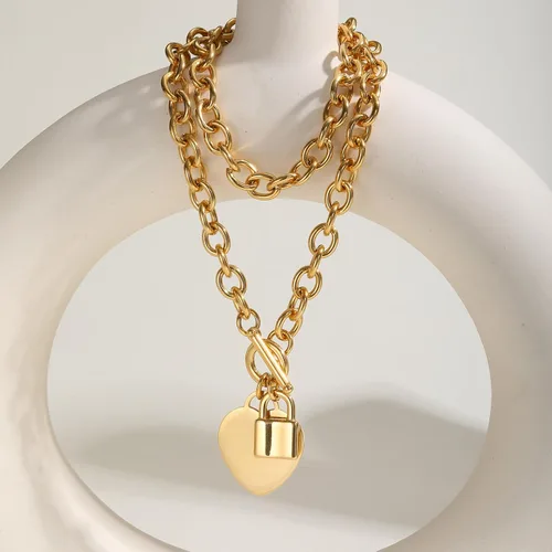 Vista 5 de VNOX Juego de collar de cadena de cable de acero inoxidable con nombre inicial personalizado con dije de corazón y cierre de palanca Dorado