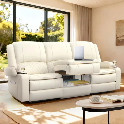 Vista 33 de Sofá reclinable de 3 plazas, sofá reclinable con consola elevable (tela, azul) Reclining Sofa with USB Removable Armrest, RV Sofa with Cup Holder