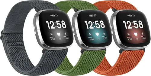 Vista 16 de Paquete de 3 correas elásticas de nailon compatibles con Fitbit Versa 4/Versa 3/Sense 2/Sense, suave, ajustable, transpirable, correas de repuesto