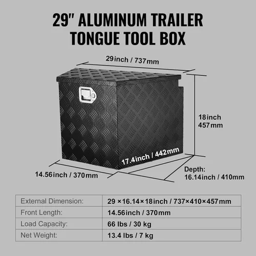 Vista 7 de VEVOR Caja para Lengüeta de Remolque, Cofre de Herramientas de Cajas para Lengüeta de Placa Diamantada de Aleación de Aluminio, Caja