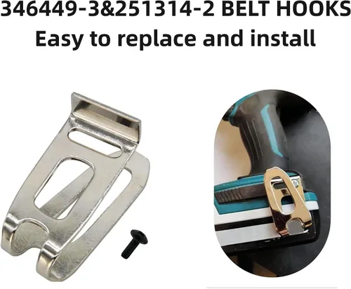 Vista 2 de 346449-3 & 251314-2 Kit de clip y tornillo para cinturón para ganchos de cinturón sustituye a las herramientas inalámbricas Makita 324705-1 346034-2