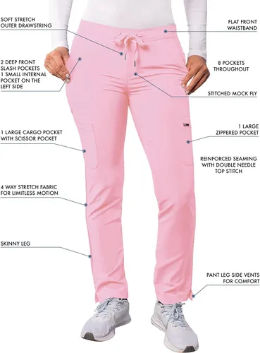 Vista 3 de Pantalones Adar Addition Scrubs, ropa quirúrgica, ajustados, con cordón, estilo cargo, para mujer