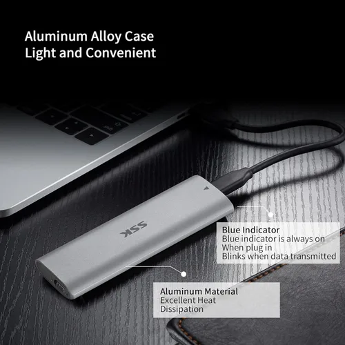 Vista 9 de SSK Adaptador de carcasa SSD M.2 NVME sin herramientas, JMS583 Chip USB C 3.2 Gen 2 10Gbps PCIe MKey Carcasa de unidad de estado sólido externa