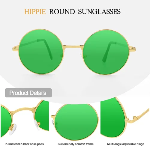 Vista 4 de CHRORINE Gafas de sol hippie redondas de los años 70, lentes retro para mujeres y hombres, accesorio de fiesta, festival, moda, gafas de sol vintage