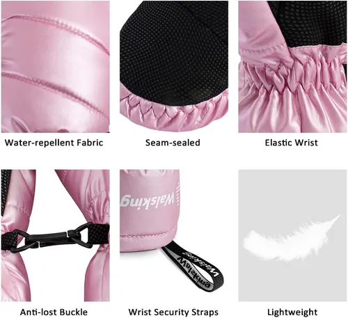 Vista 5 de Walsking - Mitones de invierno impermeables para niños, para esquí y nieve, para niños y niñas pequeñas, guantes de snowboard cálidos