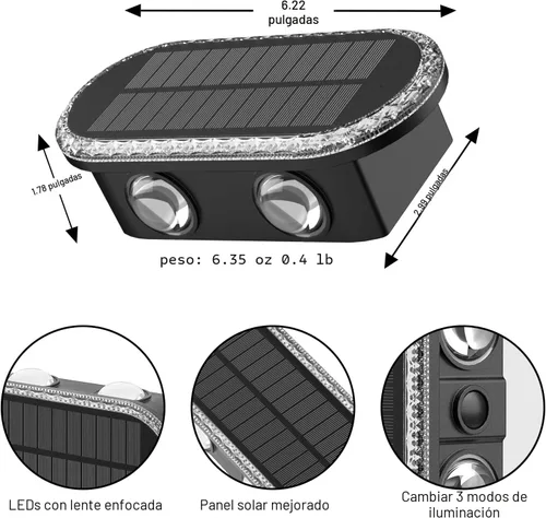 Vista 7 de Luces solares para valla al aire libre: paquete de 2 luces de pared