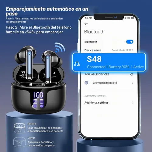 Vista 3 de Auriculares inalámbricos, auriculares Bluetooth 5.4 con 4 micrófonos ENC con cancelación de ruido, auriculares Bluetooth con tiempo de reproducción