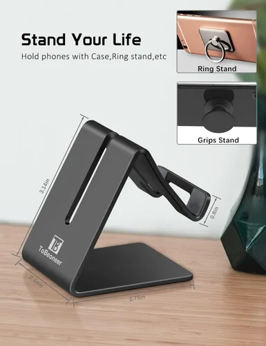 Vista 4 de Soporte para Teléfono, Soporte para Teléfono de Aluminio para iPhone 16 15 14 13 12 11 X 8 7 6 Plus 5, Tableta, Samsung, Huawei, Adecuado para Todos