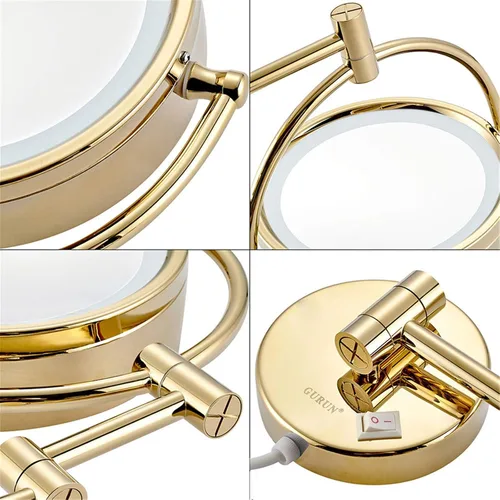 Vista 6 de Gold Wall-Mounted Makeup Mirror,8 inch Magnifying Double Sided Led Lighted Mirror,Extendable 360° Swivel Shaving Cosmetic Vanity Mirror with Plug