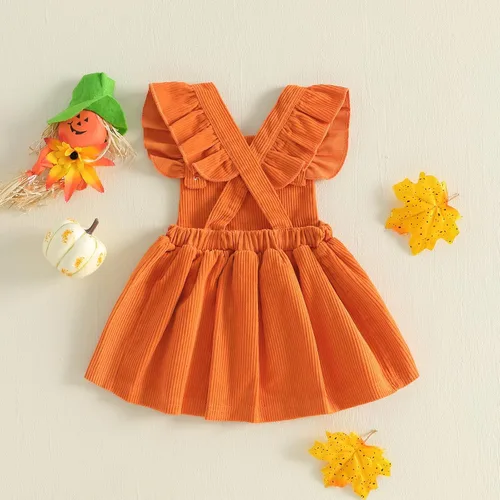 Vista 4 de Vestido de bebé niña con mangas con mosca cruzada sin espalda Pumpkin Face