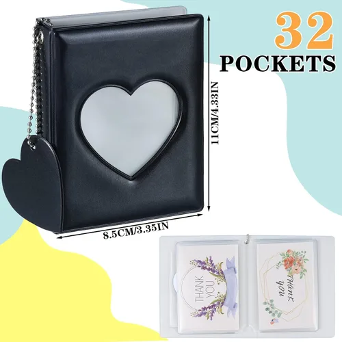 Vista 2 de FRIUSATE Libro de soporte para tarjetas fotográficas Kpop de 3 pulgadas, mini álbum de fotos con carpeta de tarjetas fotográficas tipo espejo, 32