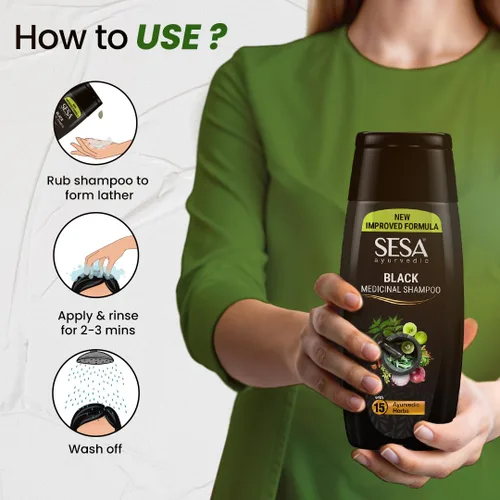 Vista 5 de Sesa Champú medicinal ayurvédico, Bhringraj y 16 hierbas raras, todo tipo de cabello, 6.8 fl oz, paquete de 1, sin parabenos