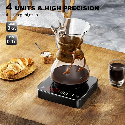 Vista 6 de Báscula de café con temporizador recargable de 4.4 lbs/0.00 oz Mini Precision Scale for Espresso and Pour-Over Coffee, Portable Digital Kitchen