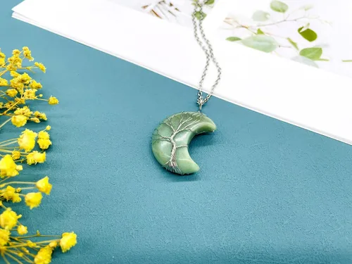 Vista 4 de Seamido Collar de cristal para chakras, árbol curativo, con alambre envuelto en luna, luna creciente, colgante espiritual, joyería para mujer