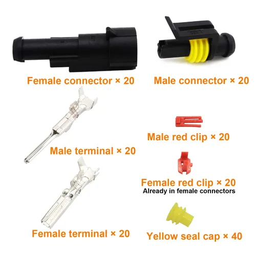 Vista 2 de 20 Kits Conector de 1 Pin Conectores Eléctricos Automotrices de Conexión Rápida Conectores de Alambre de 1 Pin Conector Impermeable Conector