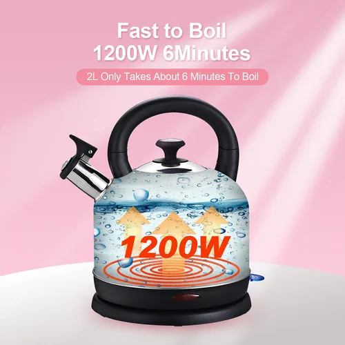 Vista 6 de Caldera de temperatura eléctrica, de acero inoxidable de 2 litros, con termómetro para té y café, 1200 W, apagado automático, protección contra
