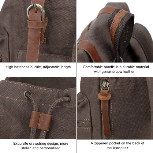 Vista 5 de koolehaoda Mochila de lona vintage unisex casual para laptop de 12 a 17 pulgadas, mochila de viaje, camping, senderismo (L, verde militar)
