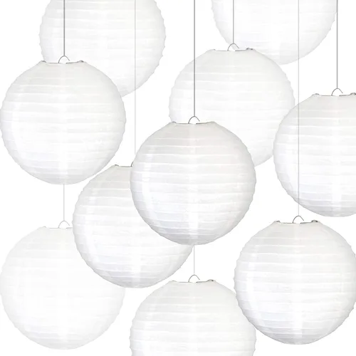 Vista 20 de 10 linternas de papel blanco para decoración de fiesta, 16 pulgadas, grandes, de papel redondo chino, para colgar, linternas gigantes
