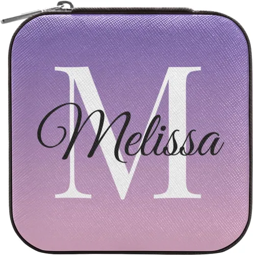 Vista 2 de Estuche de joyería de viaje personalizado de piel sintética con degradado morado caja de joyería portátil personalizada organizador de viaje caja