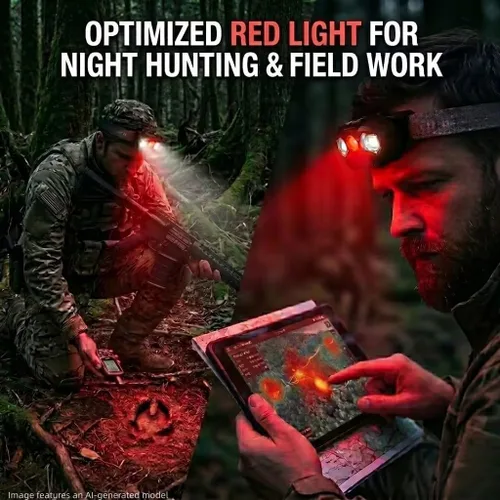 Vista 4 de HOKOILN Linterna frontal recargable de 1400 lúmenes, lámpara LED roja verde blanca para caza y pesca, faro con sensor de movimiento con 14 modos
