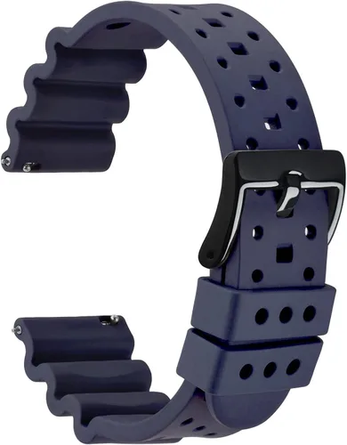 Vista 12 de WOCCI Correas de reloj de goma FKM ventiladas (no de silicona), correas de fluorogoma para relojes de buceo, liberación rápida, hebilla de acero