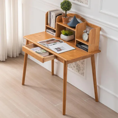 Vista 2 de Escritorio de madera maciza con cajones, escritorio de computadora de madera para oficina en casa, escritorio de estudio de juegos para espacios