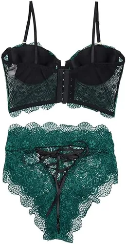 Vista 5 de Lilosy Conjunto de lencería sexy de encaje floral acolchado con aros de alta espera