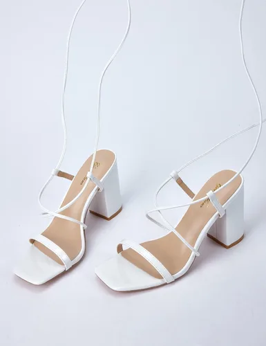 Vista 8 de GENSHUO Square Toe Sandals Women Lace up Chunky High Heels Strappy Sandals Block Heeled Homecoming Wedding Dress Shoes