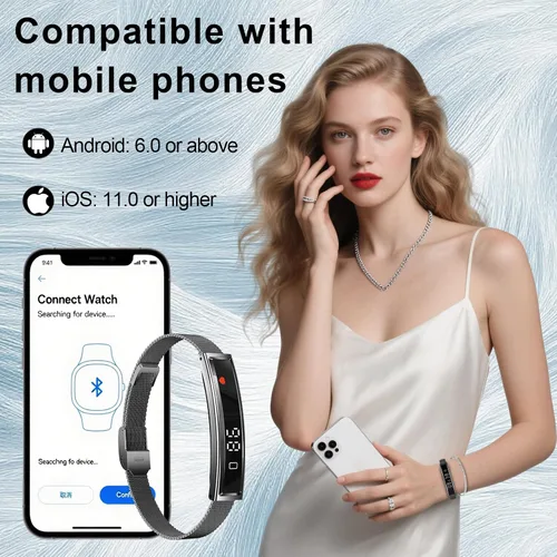 Vista 7 de Reloj inteligente para mujeres y hombres, pulsera inteligente ultraligera con monitor de frecuencia cardíaca/oxígeno en sangre/sueño/podómetro