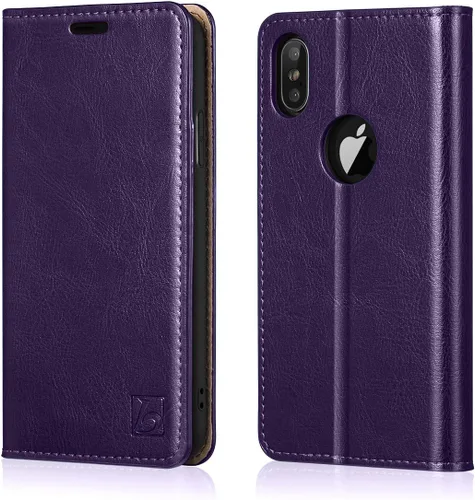 Vista 40 de Belemay Funda tipo cartera compatible con iPhone 8 Plus, de piel de vaca auténtica, funda tipo folio (funda interior de TPU suave), ranuras