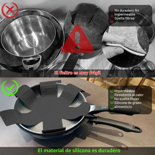 Vista 3 de Protectores de ollas y sartenes - Protectores de silicona para apilar 3 Negro