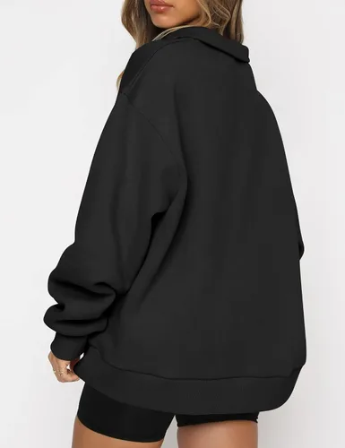 Vista 3 de Trendy Queen Sudadera de gran tamaño con media cremallera para mujer, sudadera de manga larga con cremallera de un cuarto, sudadera con capucha