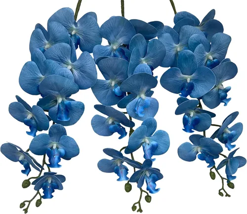 Vista 5 de FagusHome Phalaenopsis - Flores artificiales de 9 cabezas, 4 piezas de orquídeas artificiales de 42 pulgadas, plantas de tallo para decoración
