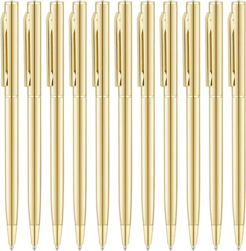 Vista 6 de Unibene Paquete de 6 bolígrafos dorados delgados con tinta negra, punta media (0.039 pulgadas), bonito regalo para bodas, negocios, oficina