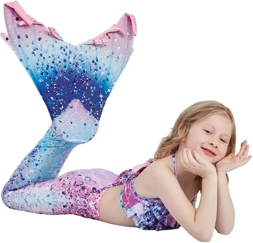 Vista 4 de Conjunto de traje de baño con cola de sirena para niñas, traje de baño de princesa